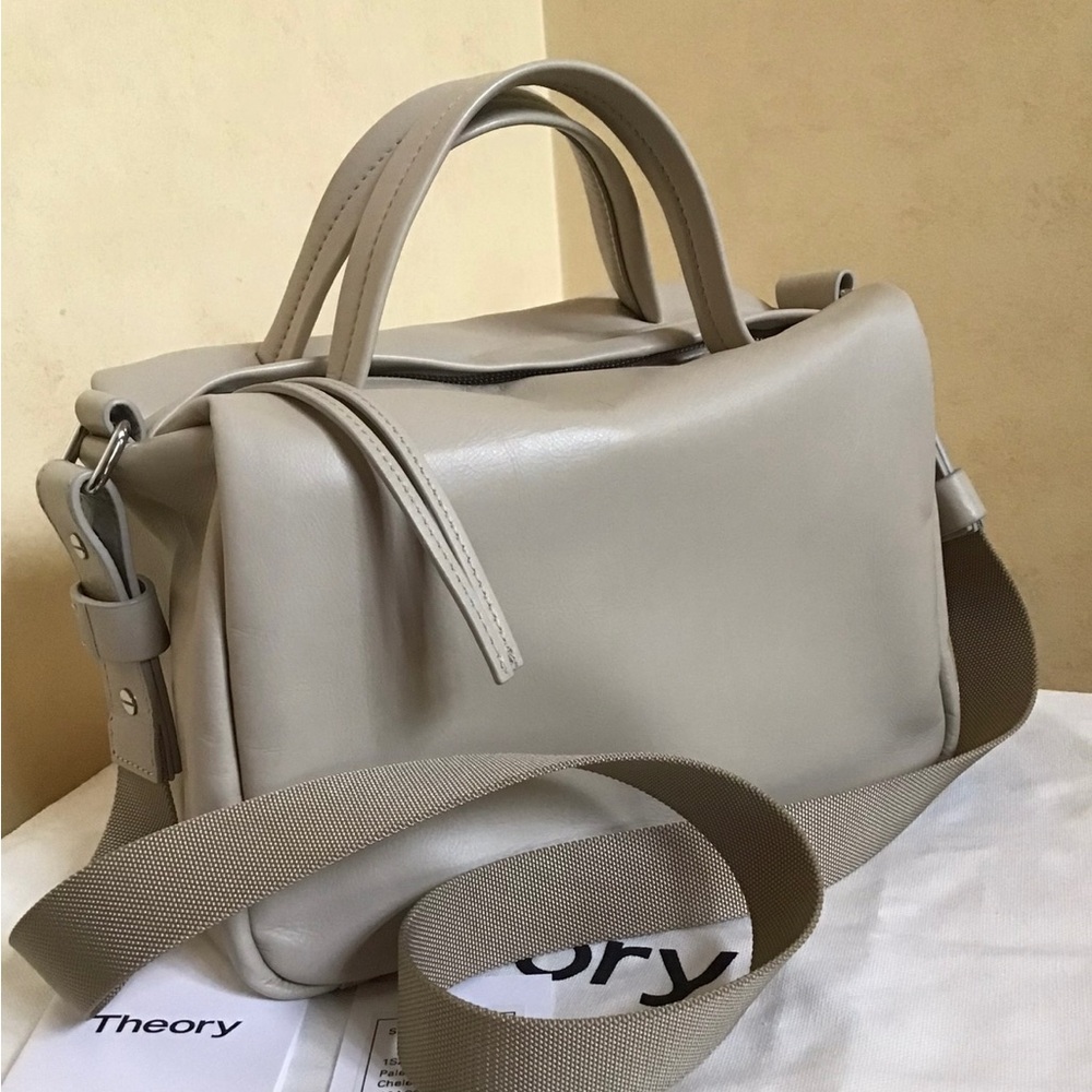 Theory small duffle in leather 10.5”x6.5” new